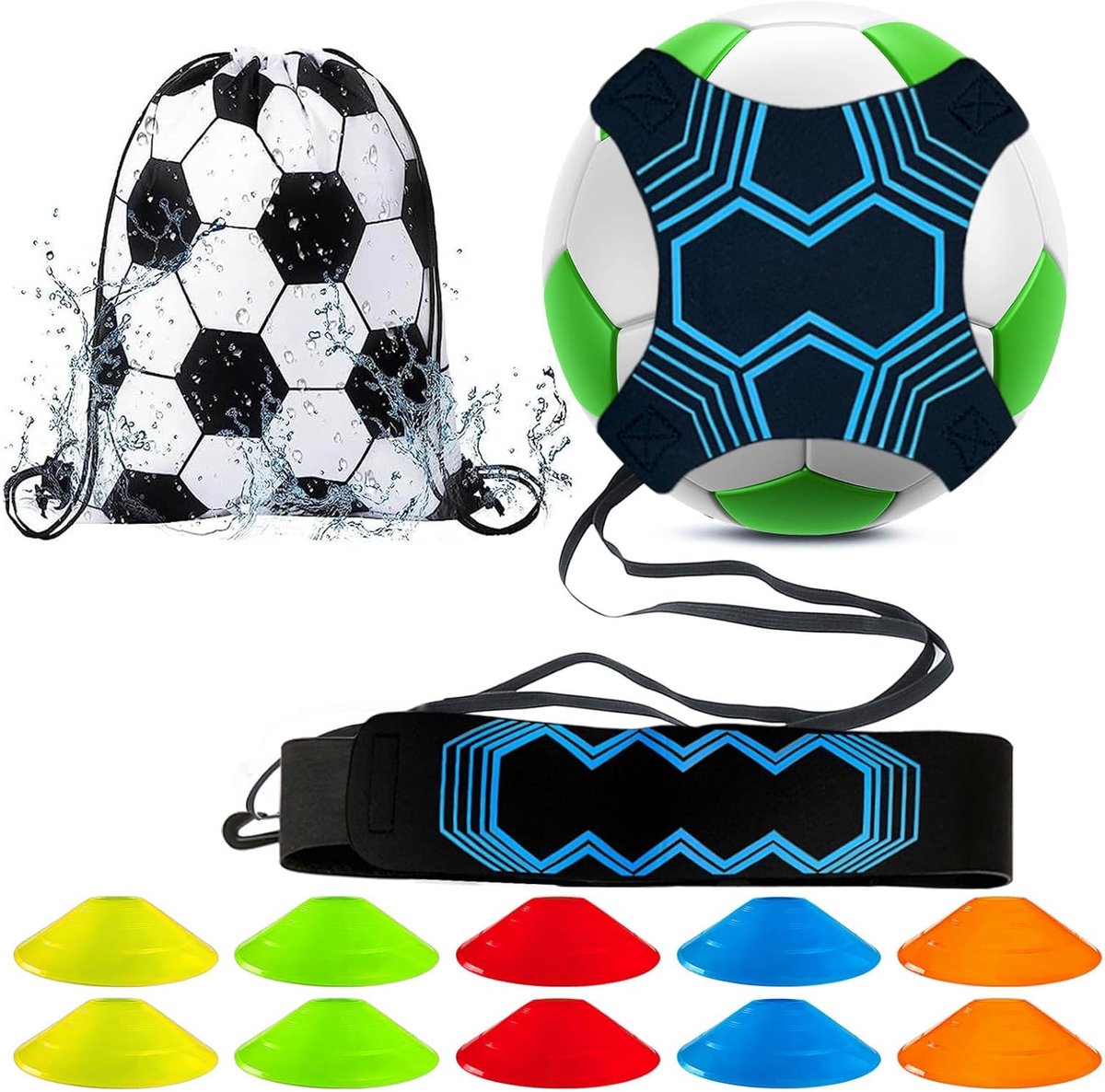 Trainingsset Voetbal Kicktrainer Kick Trainer met voetbal hoedje trainingsapparaat handen vrij solo voetbal trainingsaccessoires voetbal voor voetbal/volleybal/rugby