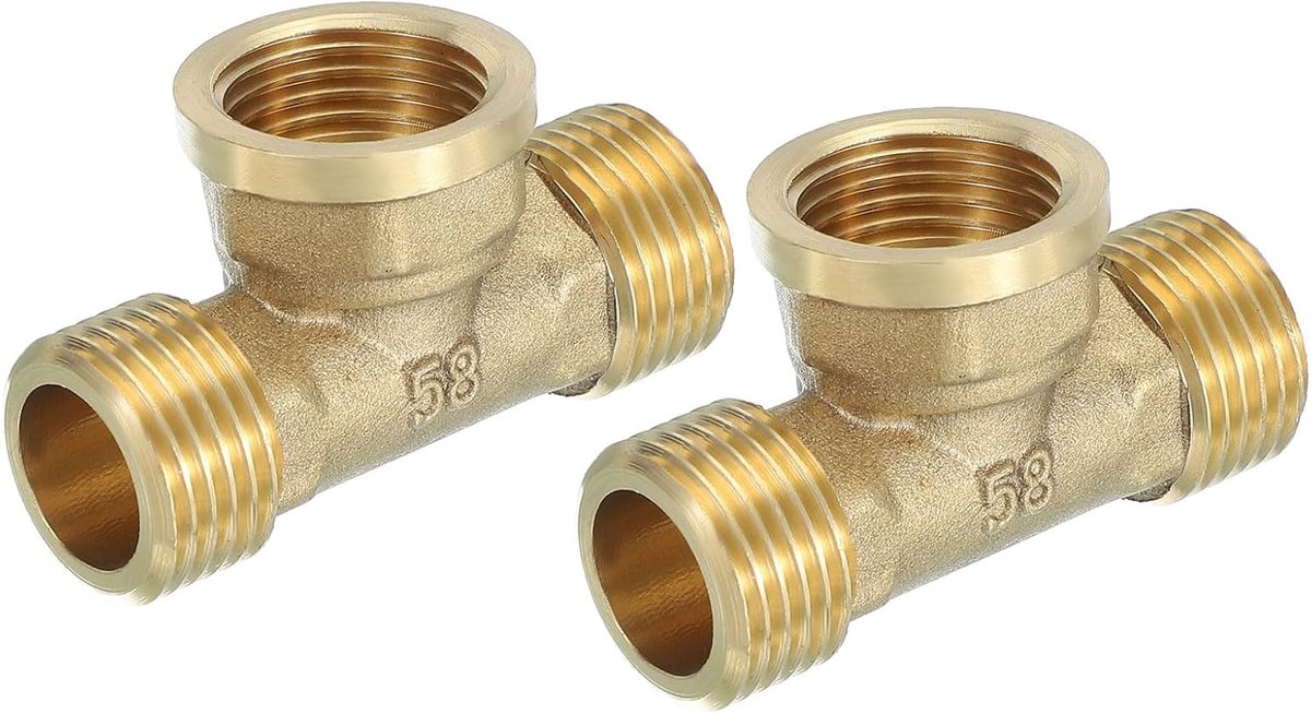 2 stuks thee buisschroefverbinding G1/2" mannelijk x vrouwelijk x mannelijk messing schroefdraad buis 1,2" lengte draaibare tuinslangadapter voor water olie gas, goud