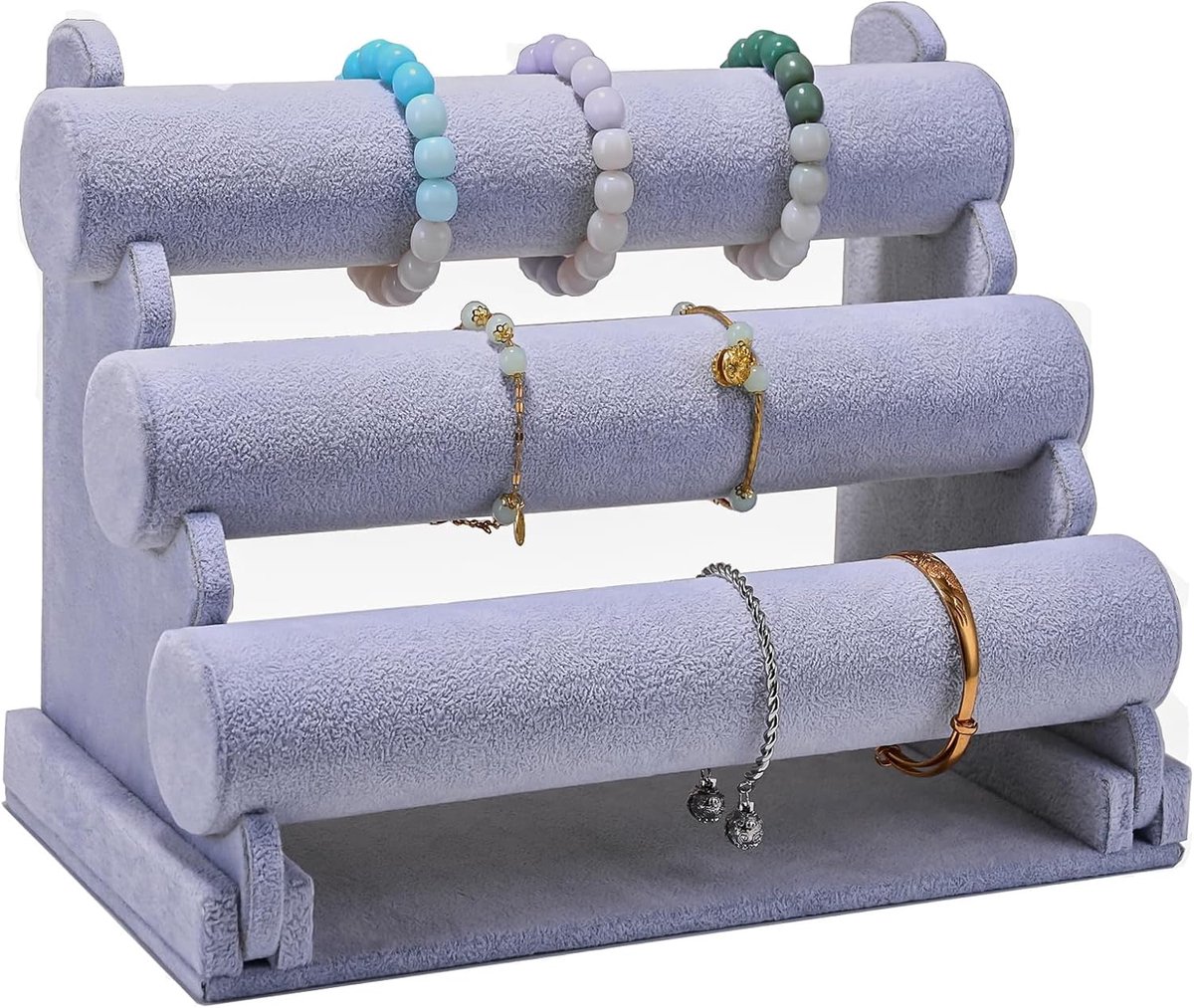 Houder Display, 3 Tier Fluwelen Armband Display Stand, Afneembare Sieraden Organizer Rekken voor Leveranciers (Grijs)