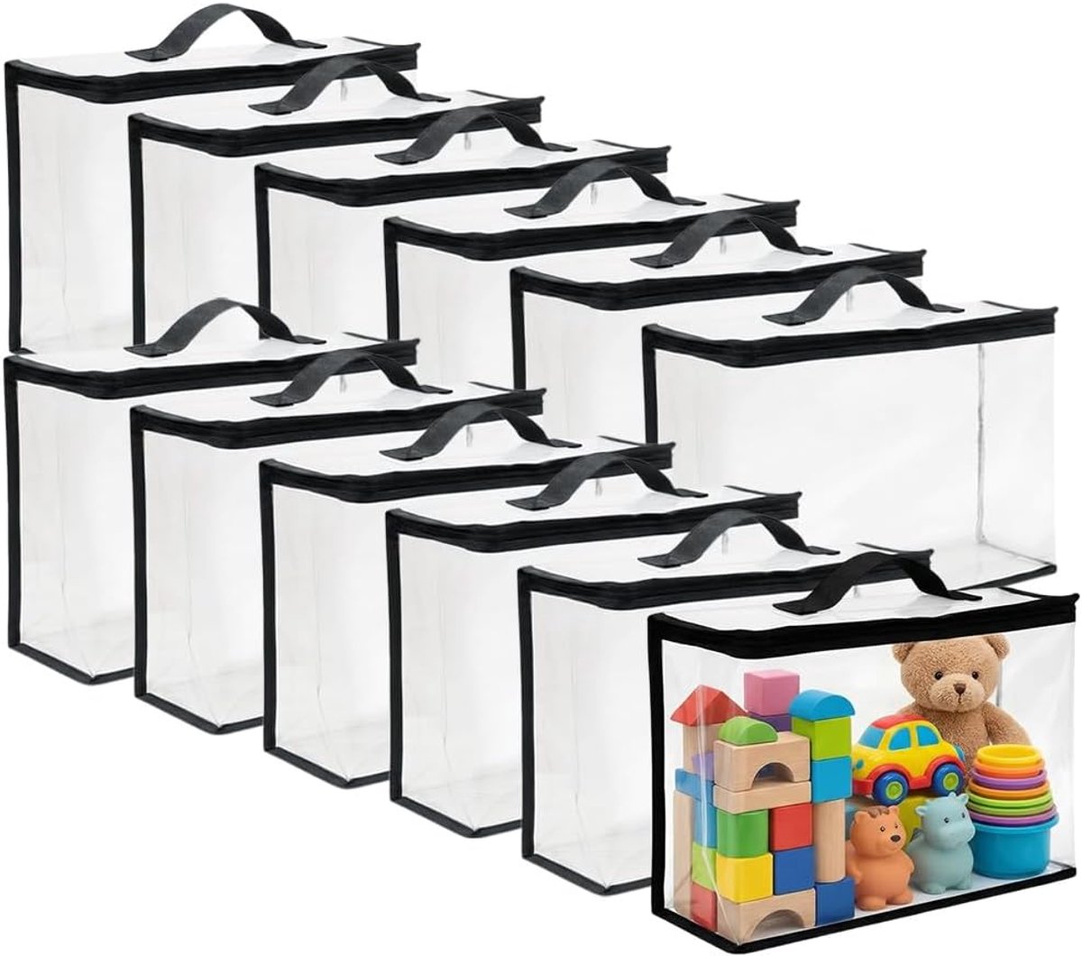 12 stuks grote opbergzakken voor speelgoed, opbergtas met ritssluiting en handgrepen, pvc-speelgoedorganizer, waterdichte toilettas, transparant, voor speelgoed