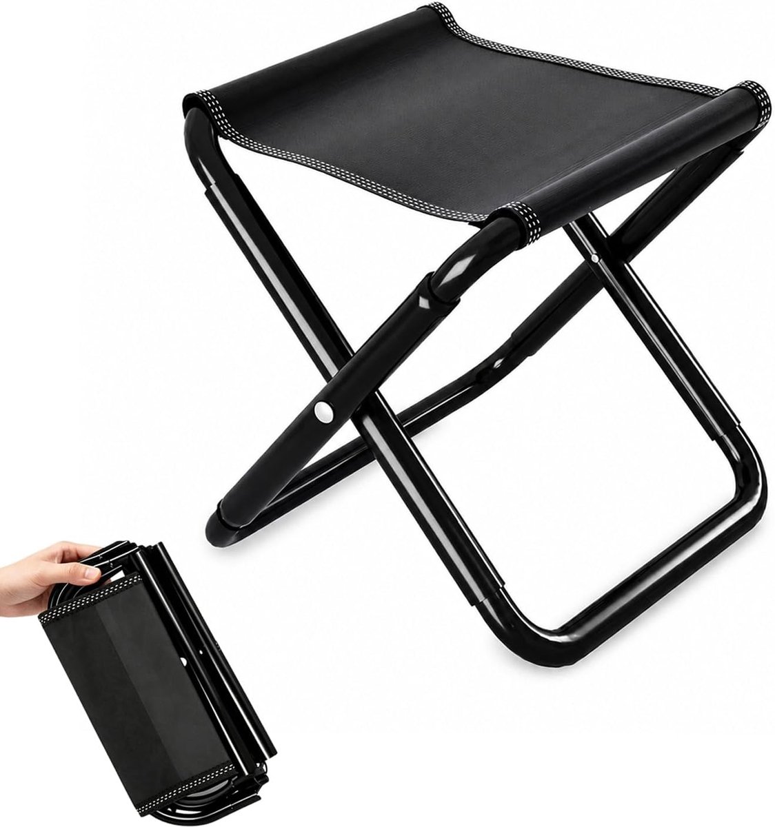 30 cm campingkruk, inklapbaar, 200 kg, zwart, draagbare klapkruk, opvouwbaar, met opbergtas, campingkruk voor strand, wandelen, vissen, reizen, tuin