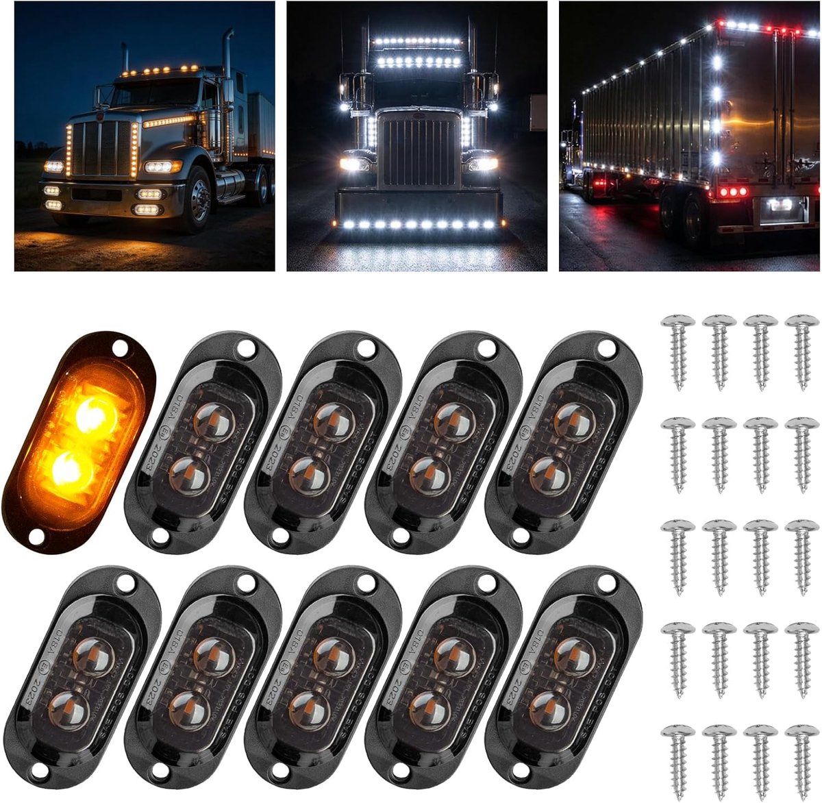 10x waterdichte zijmarkeringslichten 65mm, universele begrenzingslichten voor aanhangwagens & contourverlichting positielicht voor caravans, vrachtwagens, bussen, robuust 12/24V (geel)
