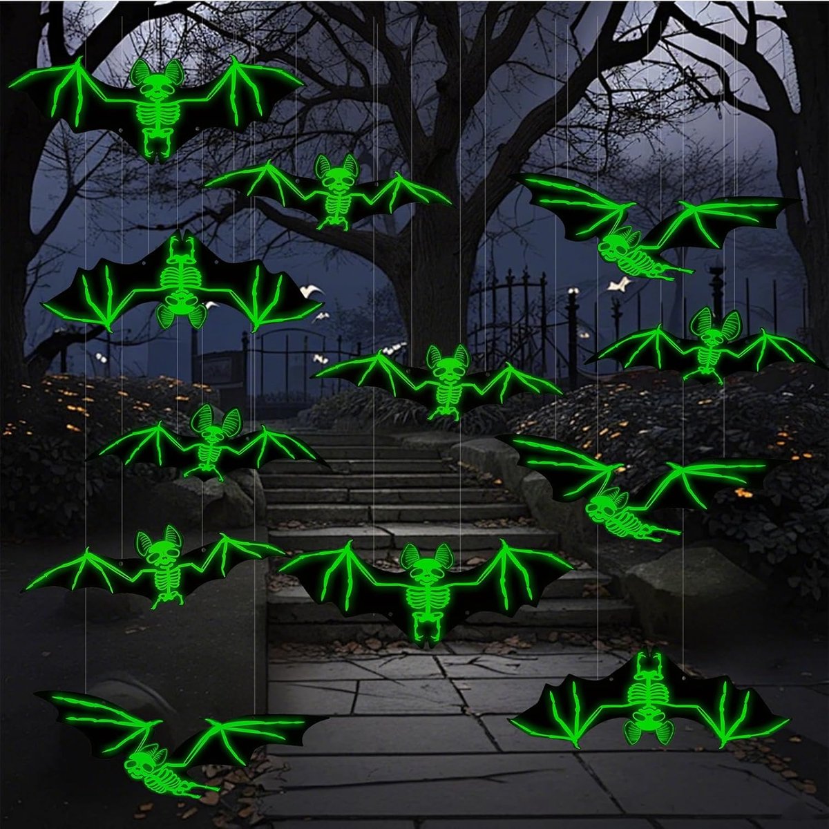 decoratie: 12 stuks lichtgevende vleermuis decoratie | Fosforescerende vleermuis, griezelige decoraties, waterdicht pvc, voor Halloween, wanddecoratie