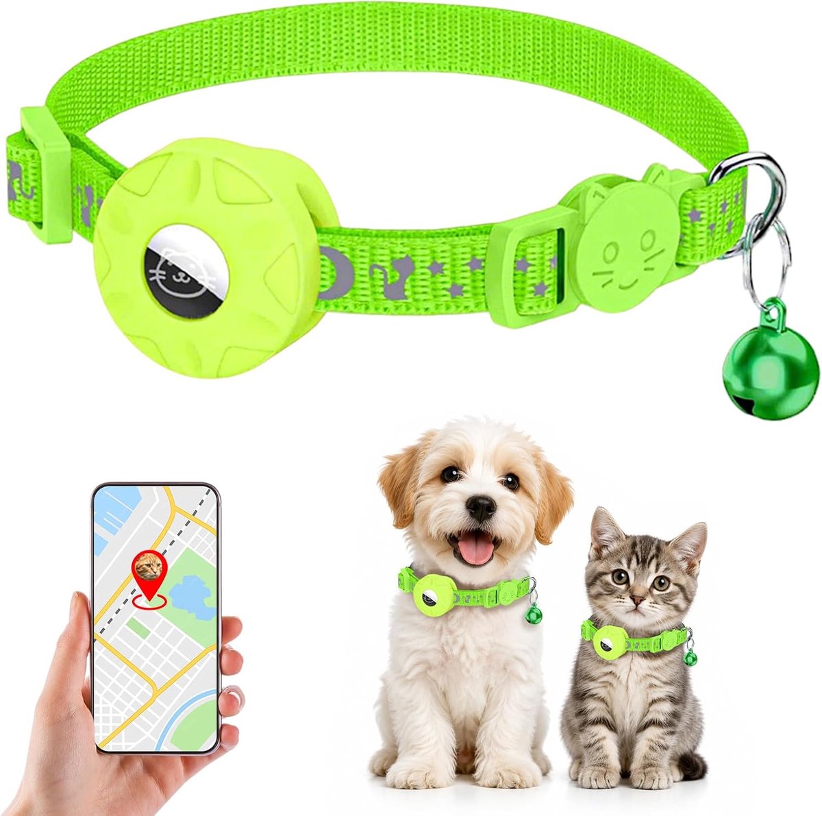 Kattentracker voor honden, zonder ABO, verstelbare kattenhalsband, trackers, compatibel met iOS en Android, mini-huisdiertracker, waterdichte huisdierlocator, kattentracker, peilzenders met