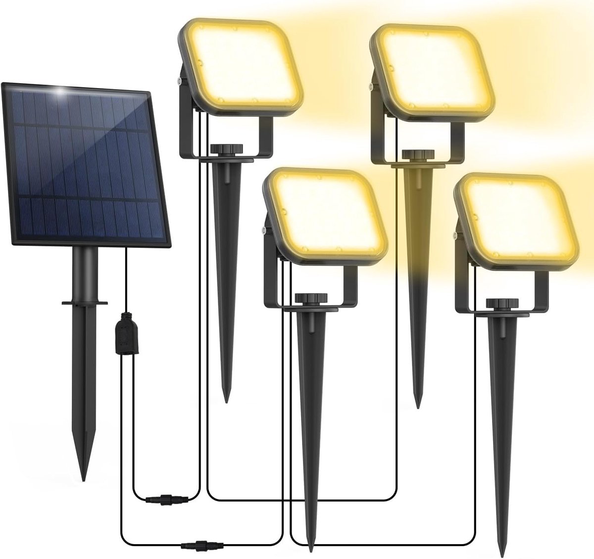 Led-zonnelamp voor buiten, zonnelamp voor buiten, tuin, 6000 K, led-spot, tuin, 4-in-1, IP65 waterdicht, buitenwandlamp op zonne-energie, voor terras, oprit