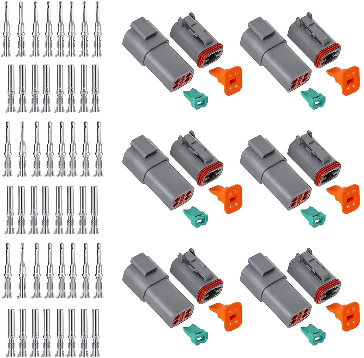 Waterdichte stekkersets, 4 poling grijs, 6 sets waterdichte elektrische connectoren