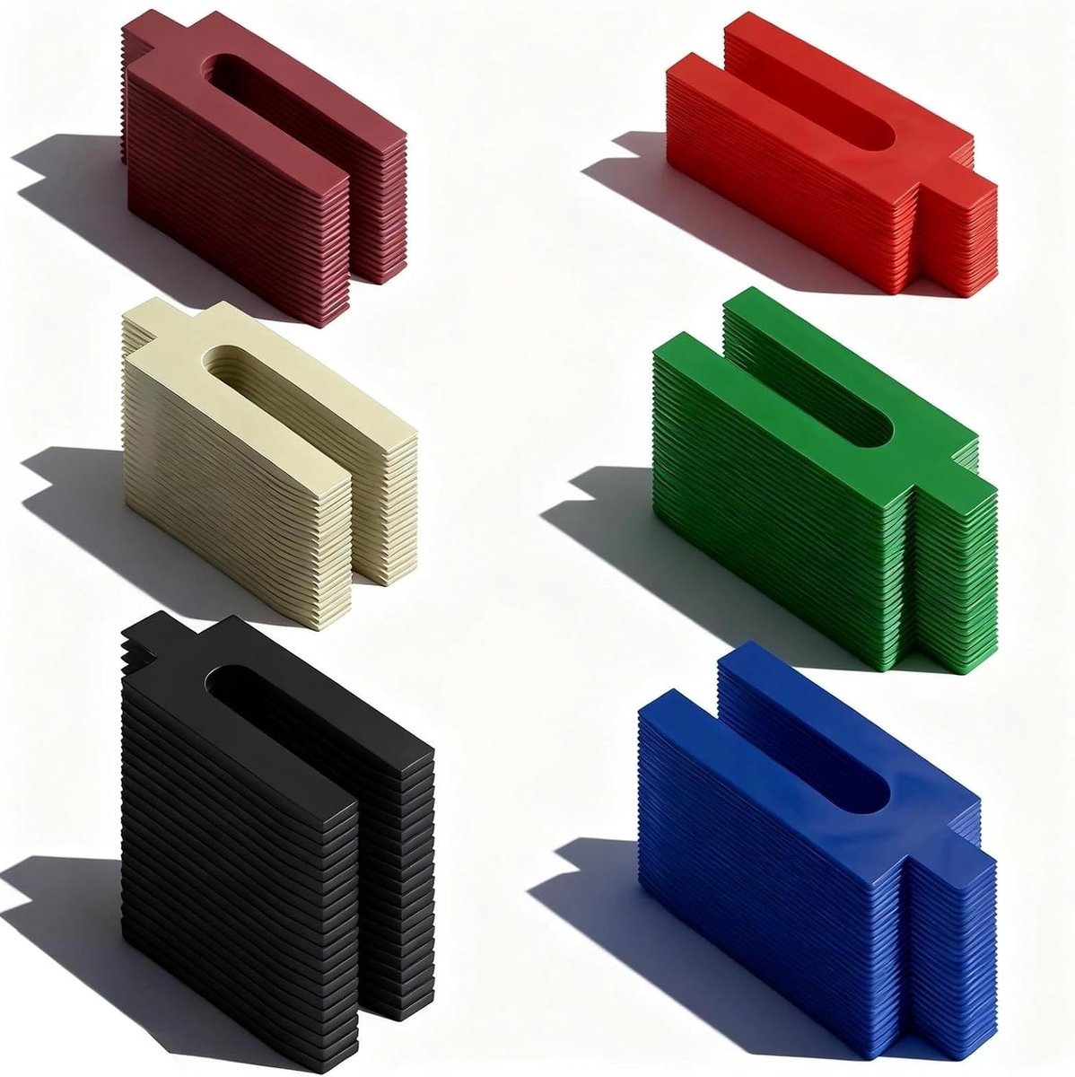 150 stuks, compensatieplaten 1/2/3/4/5/6 mm, onderlegplaten in 6 kleuren, glazen blokken, afstandsblokken voor timmermanswerk, terrasbouw, plankinstallatie