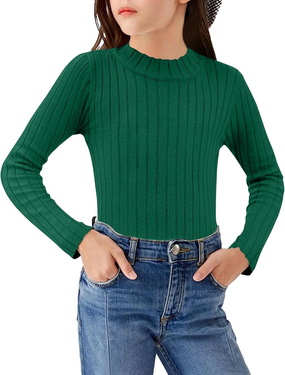 Thermische kindertrui met halve coltrui, casual modieuze trui, elegante herfst winter lange mouwen top voor meisjes van 5-13 jaar