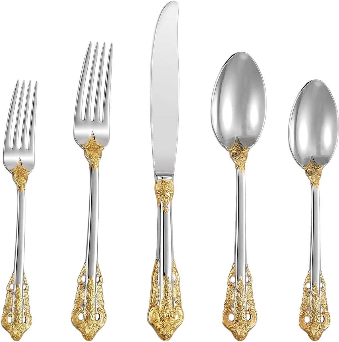 barok Goud Zilver 18/10 roestvrij staal 20-delige bestekset, roestvrij stalen bestekset, inclusief vork, lepel en mes, in geschenkdoos