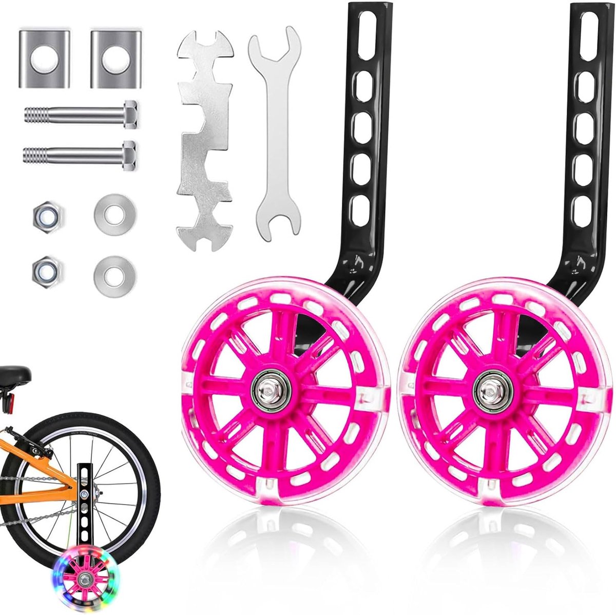 Steunwielen kinderfiets knipperende fiets steunwielen voor kinderen verstelbare veiligheidssteunwielen universele hulpwielen voor 12 14 16 18 20 inch single speed fiets roze