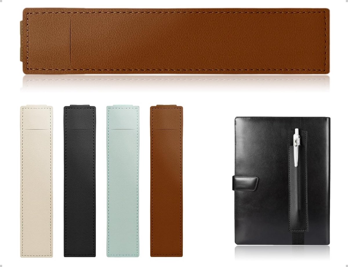 Set van 4 pennenhouders, notitieboeken, herbruikbare pennenhouder, leren etui met elastiek, voor kantoor en thuis, notitieboeken, agenda's en tablets (4 kleuren)