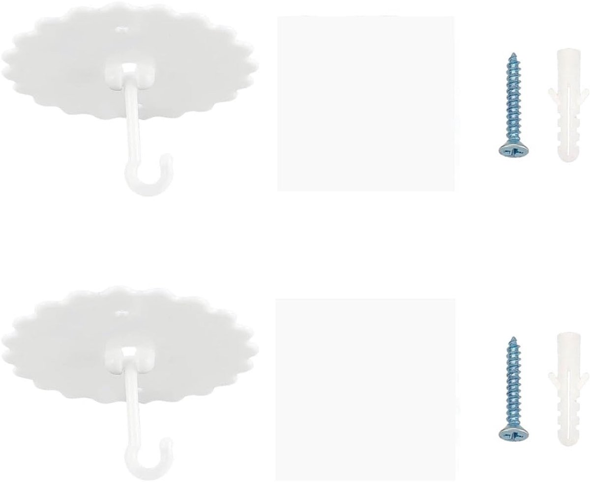 Set van 2 witte vliegenhaken voor plafond, super zelfklevend, voor muggennet, plafondhaken voor thuis, eenvoudig te installeren (11,8 cm)