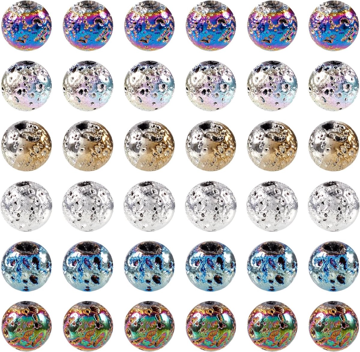 Kralen met elektroplating, 6 kleuren, rond, 6,5 mm, gemengde kleur, knutselkralen