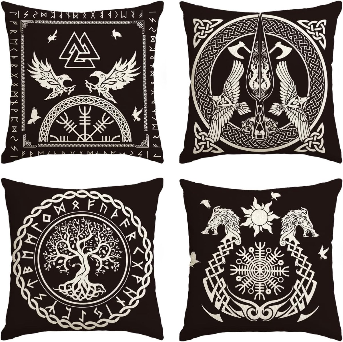 Mode Viking Tree of Life Rabe Helm van de Ehrfurcht Kussenslopen, set van 4, 50 x 50 cm, sierkussensloop, kussenovertrek, bank, woonkamerdecoratie