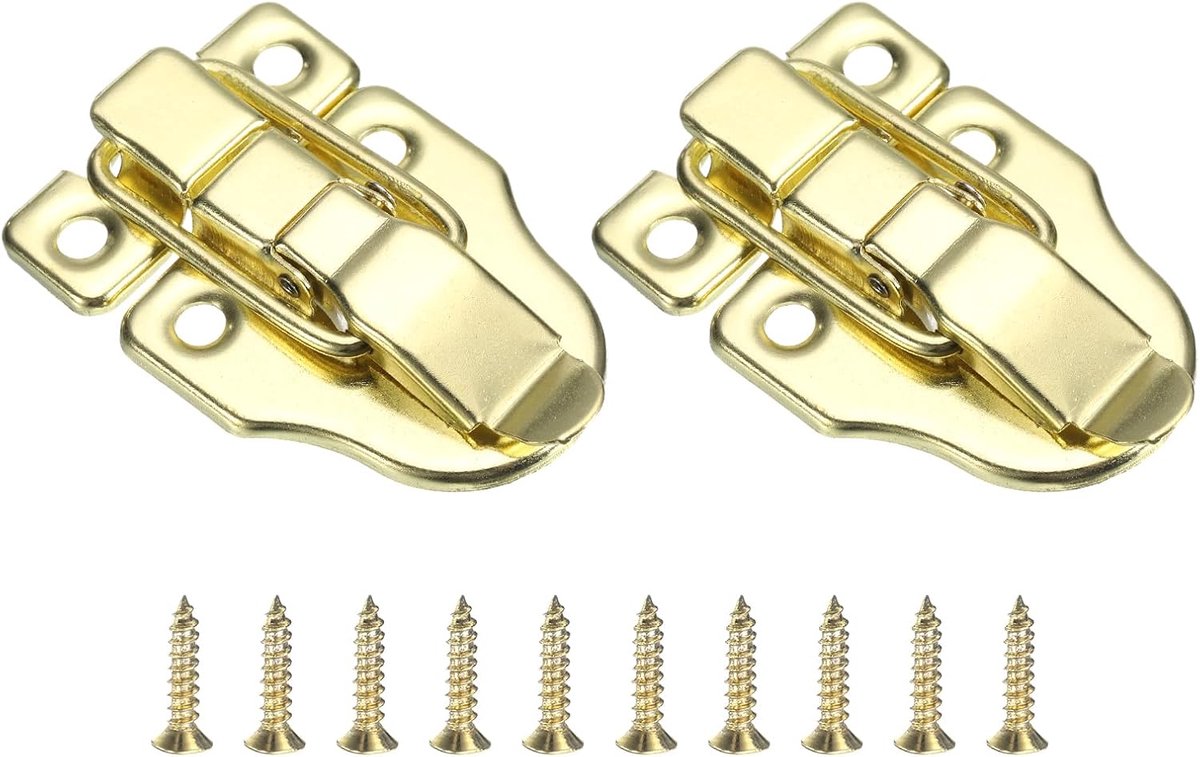 Karabijnslot, eendensnavel, 2 stuks, retro box, 60 x 40 mm, hefboomsluiting, metalen gesp, sluiting zonder gat voor hangslot, schroeven, voor sieraden, koffer, cassette, goud