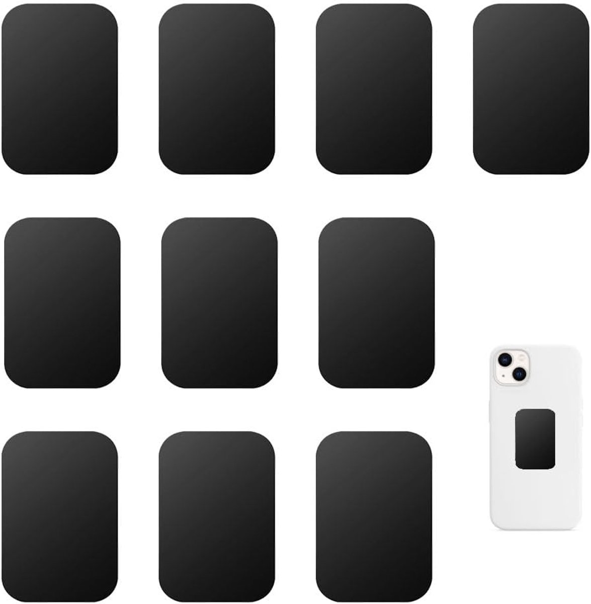 plaat voor mobiele telefoon, 10 stuks, zwarte metalen plaat, zelfklevend met sterke lijm, rechthoek 38 x 50 mm, metalen plaatjes voor mobiele telefoonhouder auto