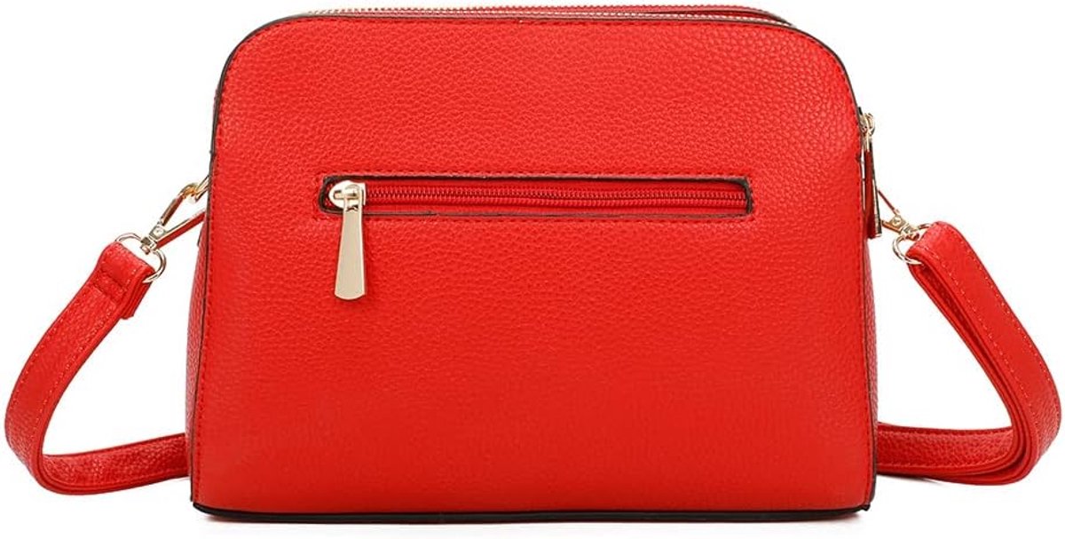 Kleine schoudertas voor dames met 3 ruime vakken, handtas van PU-leer, modieuze schoudertas, crossbody tas