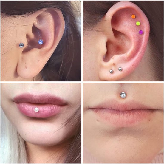 20 stuks Labret Stud Lip Bars 16G Tragus Helix Oorbel Stud Platte Rug Monroe Medusa Piercing 6/8/10/12 mm Beschikbaar — afbeelding 2