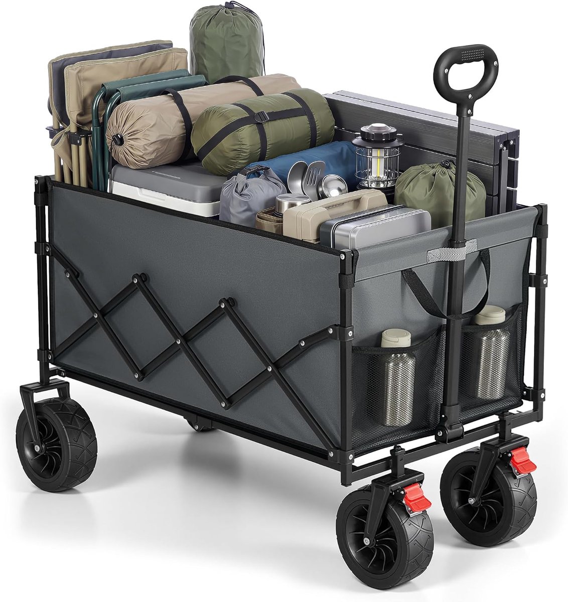 SONGMICS GFW201G101 Kleine opvouwbare tuintrolley, compact met handvat, 4 versterkte wielen, 2 universele wielen, maximaal draagvermogen 180 kg, buiten, tuin, 200 liter, duifgrijs