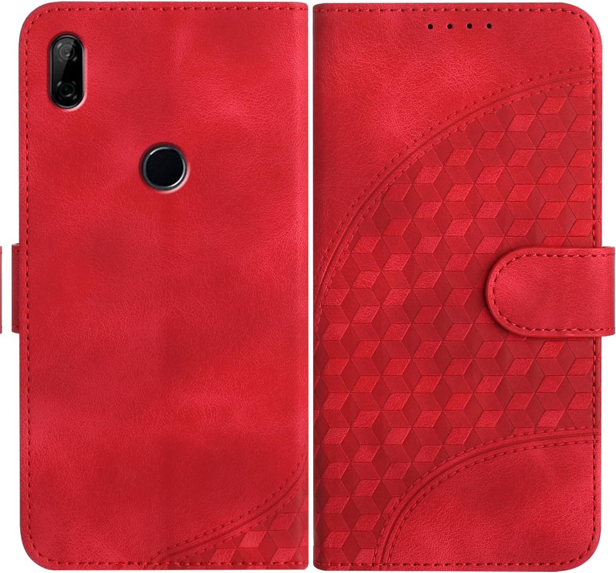 Hoes voor Huawei P Smart Z/Honor 9X, leren hoes flipcase met standfunctie kaartenvak portefeuille klaphoes magnetische folio compatibel met Huawei P Smart Z - Rood
