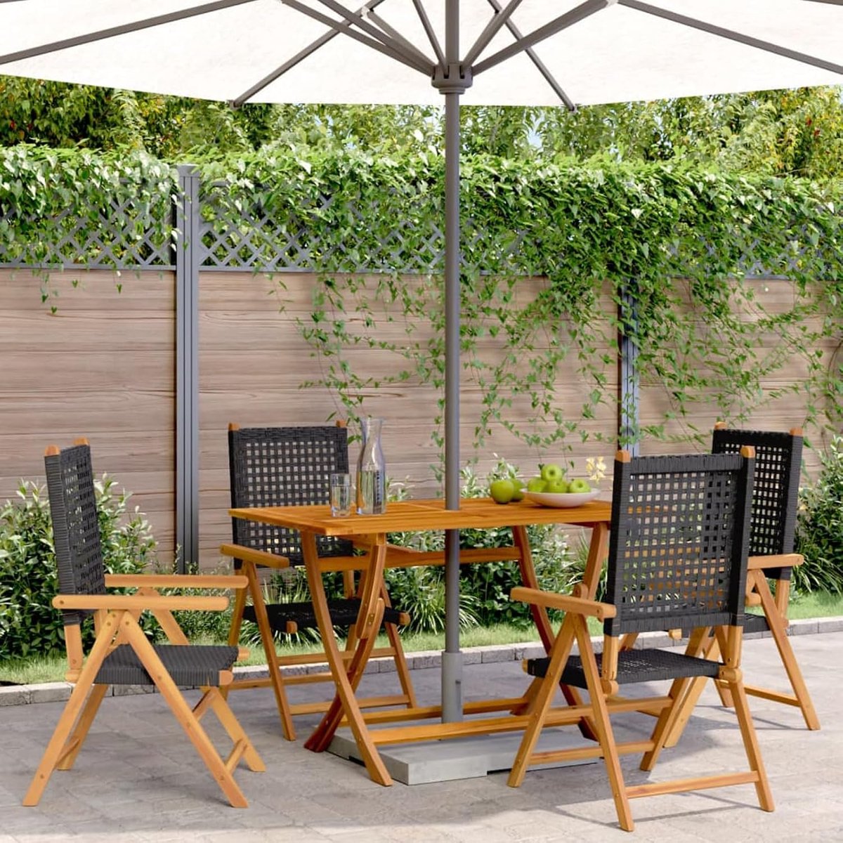verstelbaar 4 STK. Zwart polyrotan massief hout, ligfunctie, inklapbaar, voor balkon terras tuin