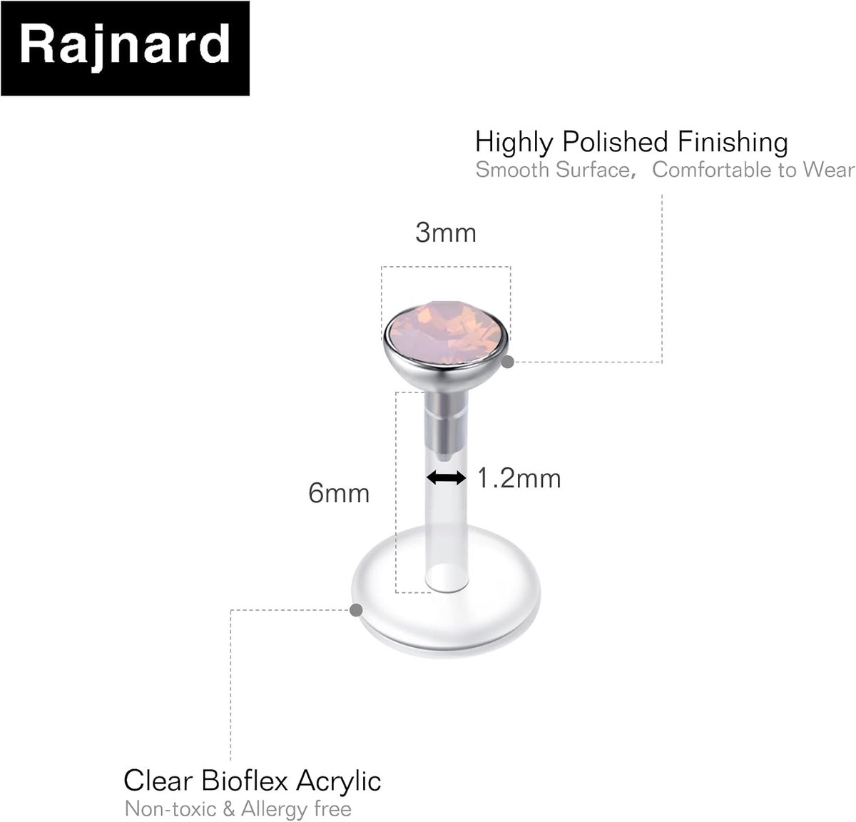 16G Clear Oorbellen Studs 6mm 8mm 10mm 12mm Plastic Lip Bar Oorbellen voor School UV Flexibele Acryl Clear Piercing Retainers Helix Kraakbeen Tragus Labret Piercing Sieraden