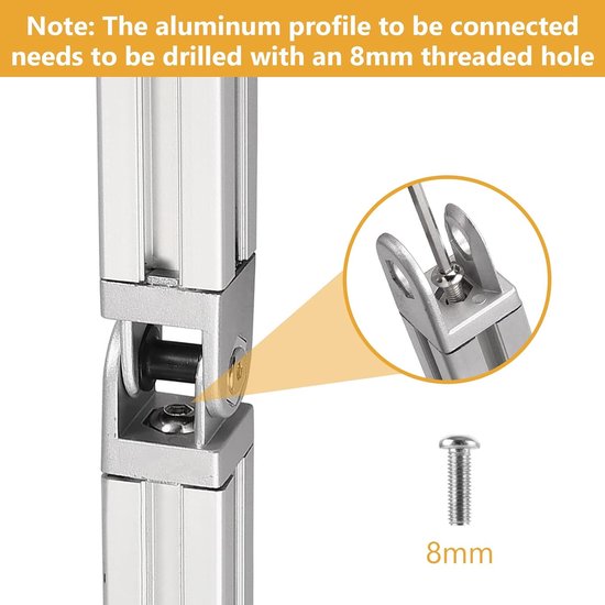 4 stuks aluminium profielen, 40 x 40 connectoren, scharnierende aluminium profiel met klemhendel, connector instelbaar scharnier 180° draaibereik, montageaccessoires voor aluminium profiel — afbeelding 5