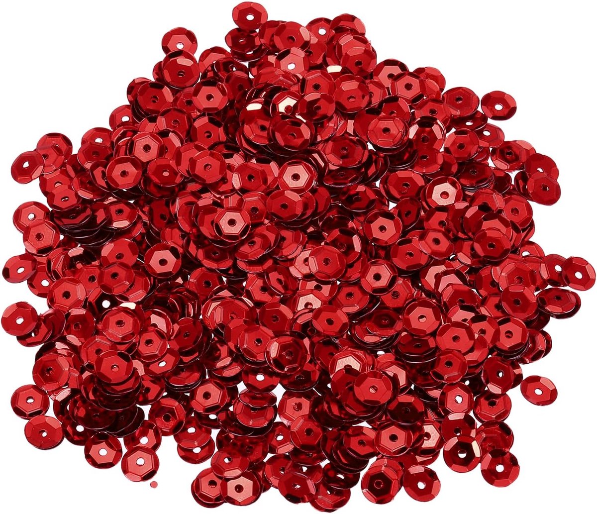 Pailletten, 6 mm, bulk cup, pailletten, borduurwerk, pailletten, ronde pailletten met gaten, voor het maken van sieraden, handwerk, naaien, make-up, nagels, rood