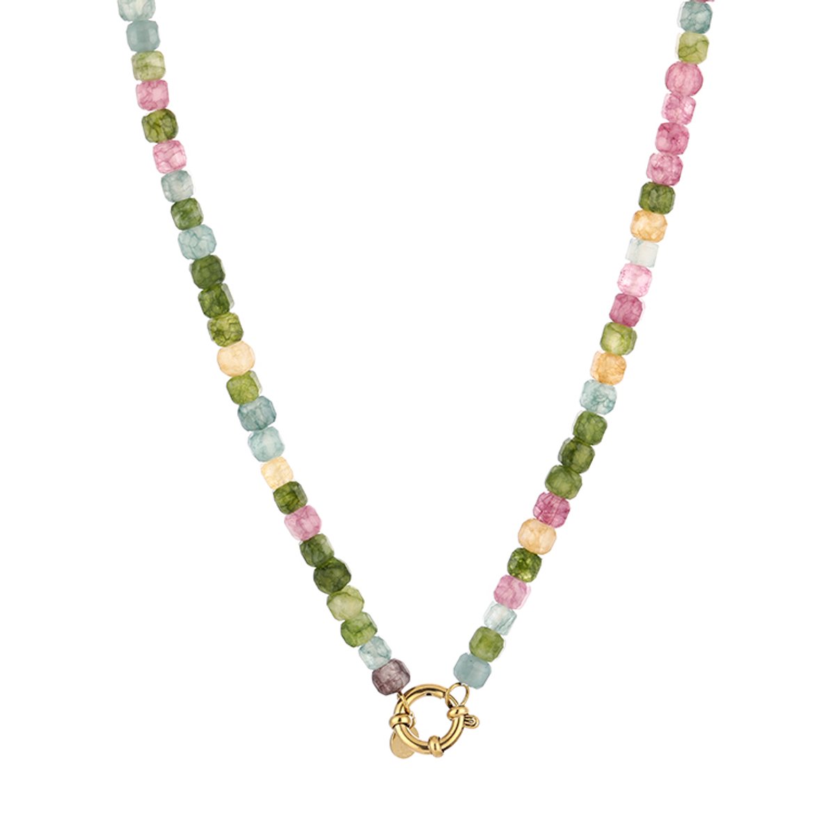 Fijne Natuurstenen Kralenketting – Natuurstenen Kralen Ketting Fijn – RVS - Groen Mix