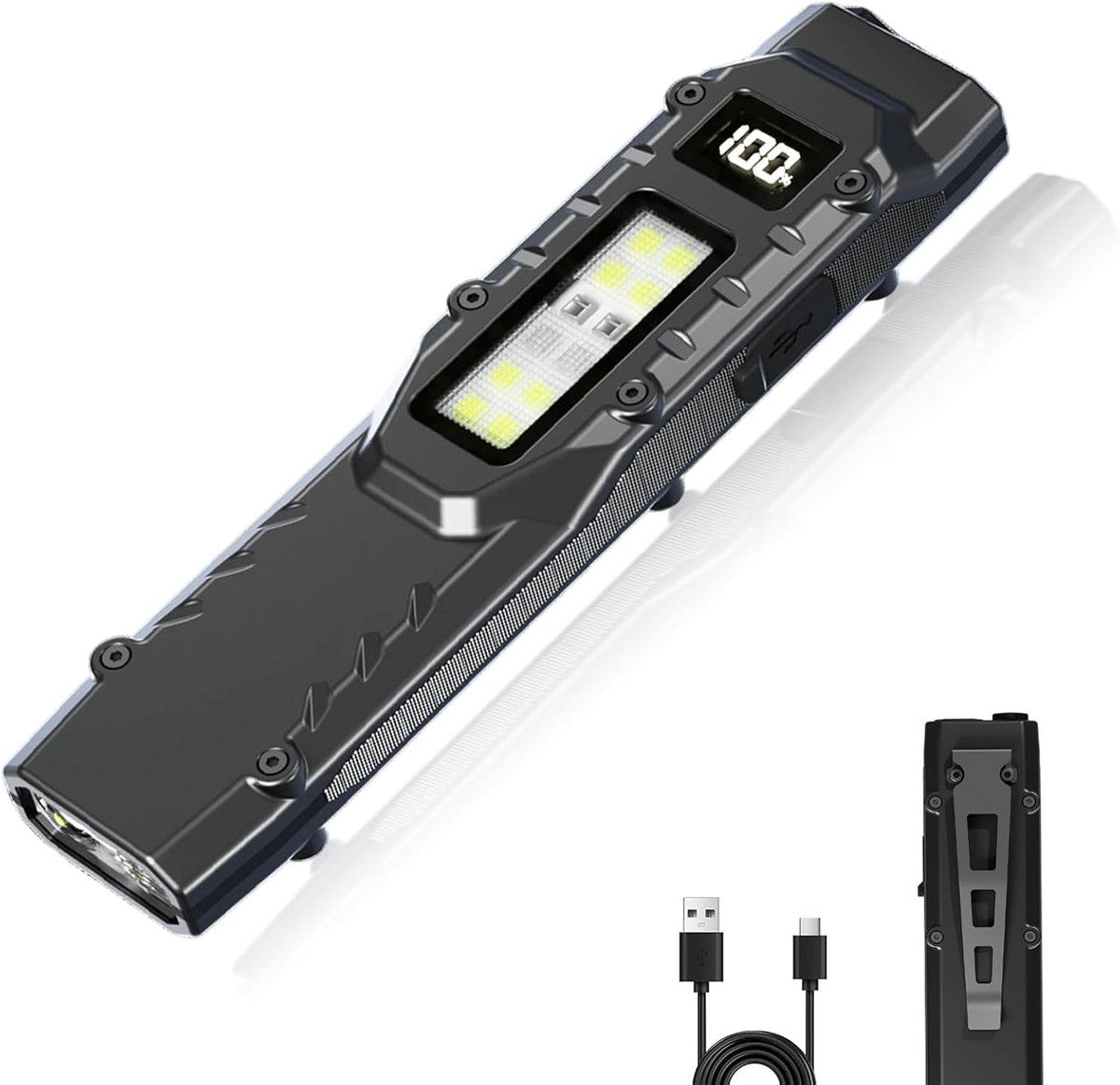 Lzwintrading Zaklamp Led Oplaadbaar - Tactische Zaklamp - Met Digitaal Display en Hoge Lichtopbrengst - Roestvrij Staal en IPX4-Bestendig - Geschikt voor Dagelijks Gebruik kamperen en Noodgevallen