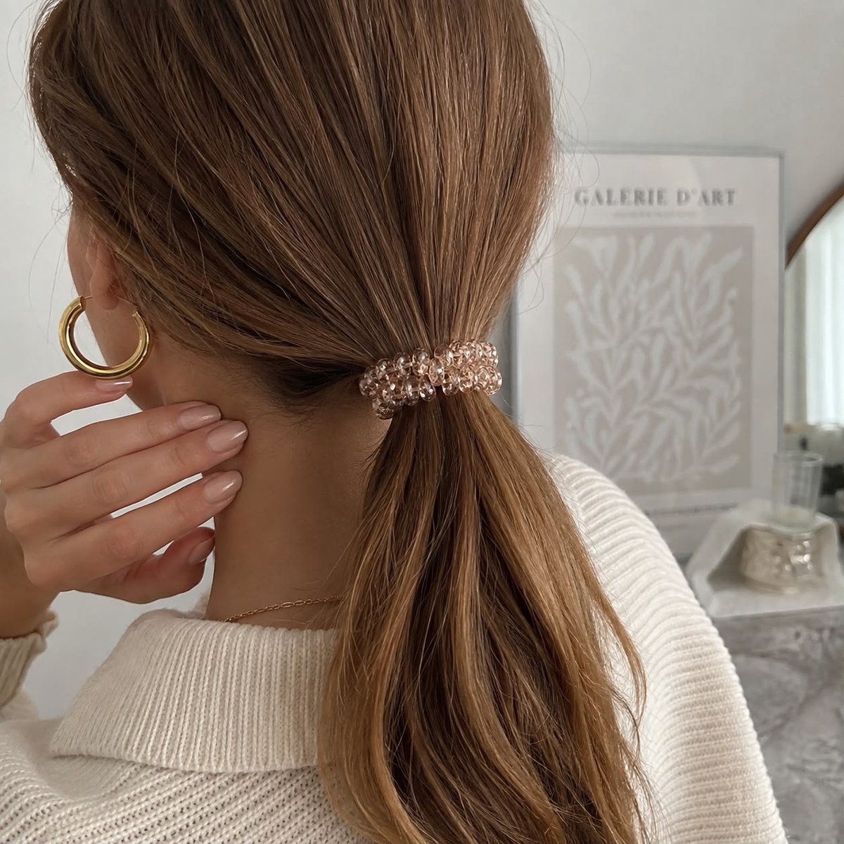 4 x Knekkie Bruin Haarelastiekjes met Kraaltjes & Parels – Armband & Elastiek in Één – Modieus Haaraccessoire - Stiekjes - Stiekie — cadeau in Sieraden - foto 2