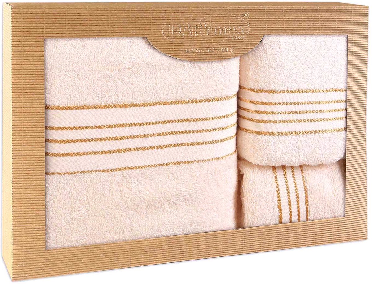 Darymex Premium - Handdoekenset - 3-delig (30x50, 50x90 & 70x140) - 100% Katoen - Kleur Crème in Luxe Cadeaudoos