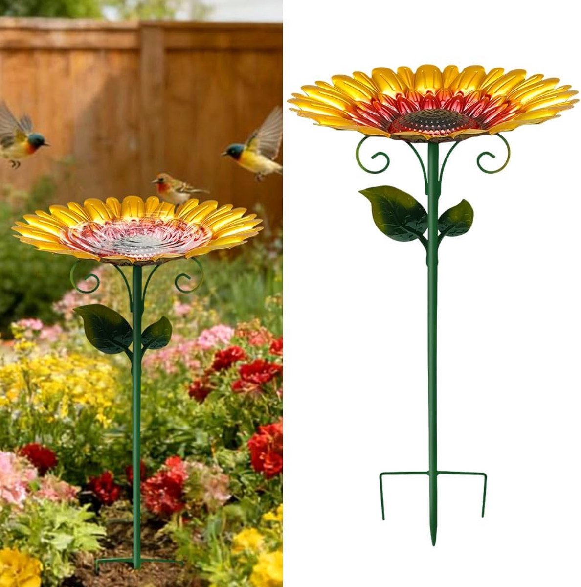 Vogelbad van metaal voor buiten, vogelbad voor buiten, vogelvoederbak, decoratie voor tuin, afneembare drinkbakken, badkuip, vogels, buiten, tuin, terras, binnenplaats