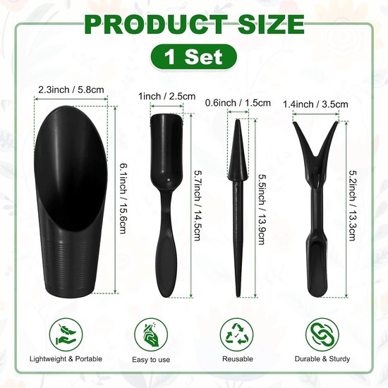 METERXITY 1-Set Tuin Schop Handgereedschap Transplantatie Succulent Teelt Graven Scoops Kits, Plastic Mini Tuin Tool Set voor Bloemen Planten/Bonsai Potten [Zwart] — afbeelding 2