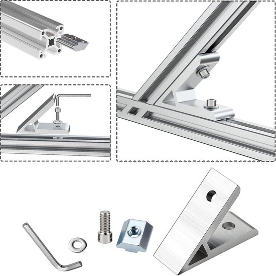 8 stuks aluminium profielconnectoren 40 x 40 mm aluminium profiel hoekconnector 45 graden hoekconnector voor stangprofiel doe-het-zelf projecten — afbeelding 3
