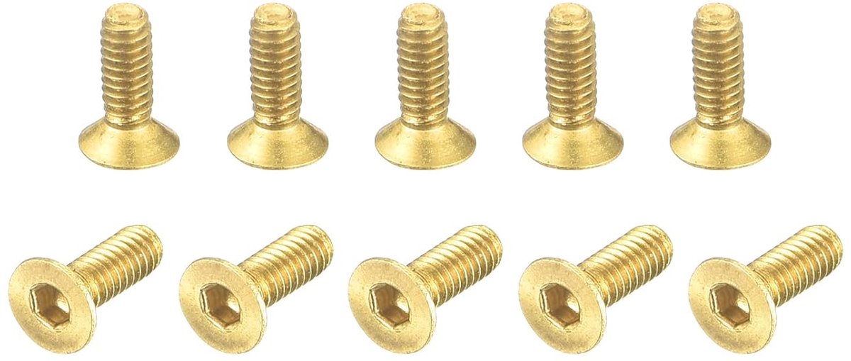 sourcing map 48 stuks platte kop sokkeldoppen schroeven M2-0,4x6mm messing binnenzeskant aandrijving bevestiging schroeven