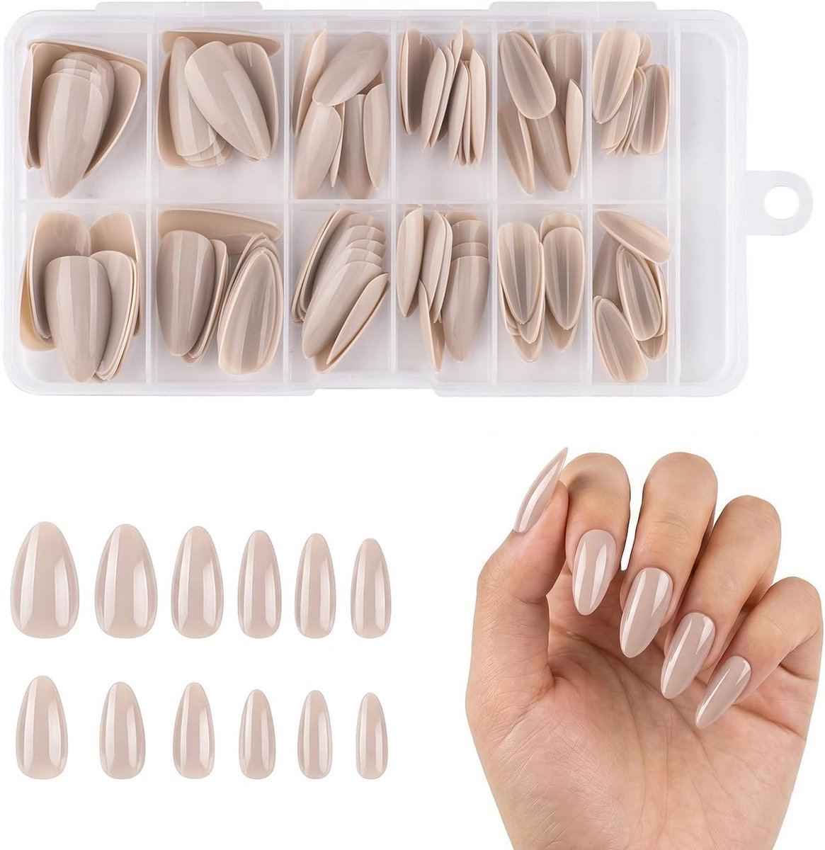 120 Stuks Nude Nagels om te Plakken | Glanzende Acryl Volledige Dekking Amandel Valse Nagels voor Vrouwen Meisjes Dagelijks Feest Bruiloft Kantoor (Nude)