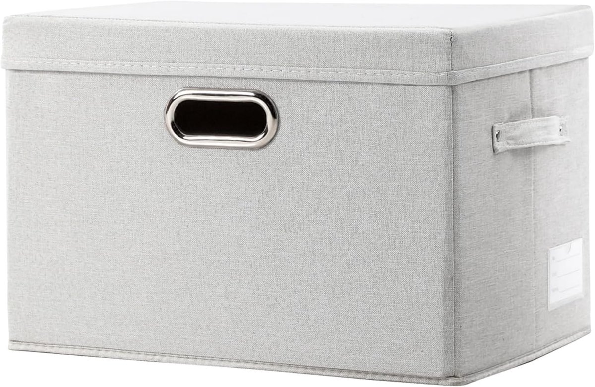 Grote opbergdozen met deksel,opbergdoos opvouwbare decoratieve,linnen stof organizer containers mand kubus met handgrepen,beige [1 stuks]43x30x30cm