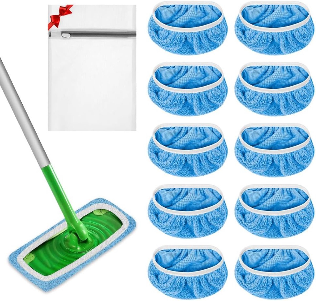 Microvezel veegdweilpads, 10 stuks super absorberende vervangende hoezen luie bezem afdekdoek, herbruikbare nat/droge dweilpads, vegen navulpads dweilkop voor hout, tegels, marmer (blauw)