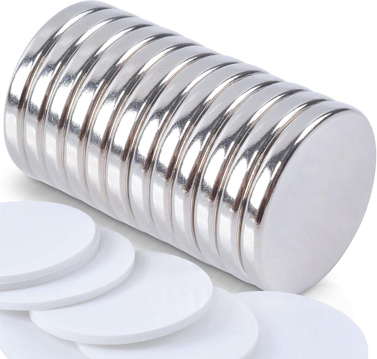 Magneten, zelfklevend, 20 x 3 mm, ronde platte magneten voor magneetbord, koelkast, whiteboard, klein, 12 stuks