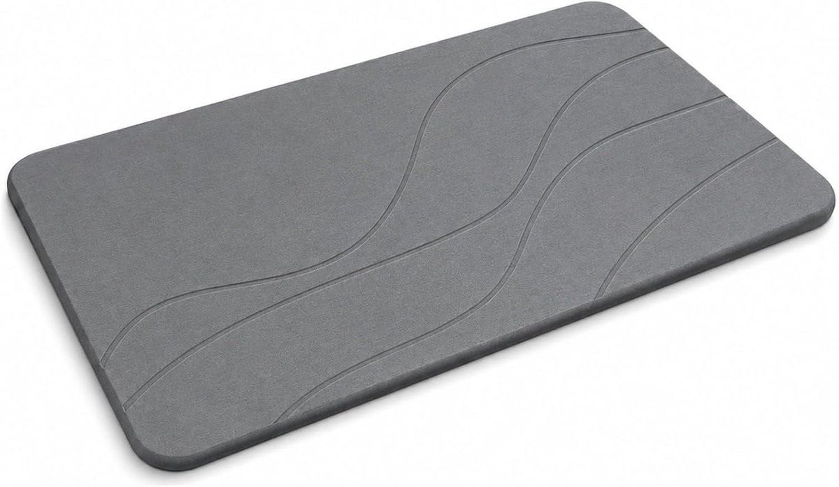 Absorberende Antislip Stenen Badmat 60×40 cm, Sneldrogende Badkamermat voor Douche, WC, Wastafel en Keuken (Grijs)