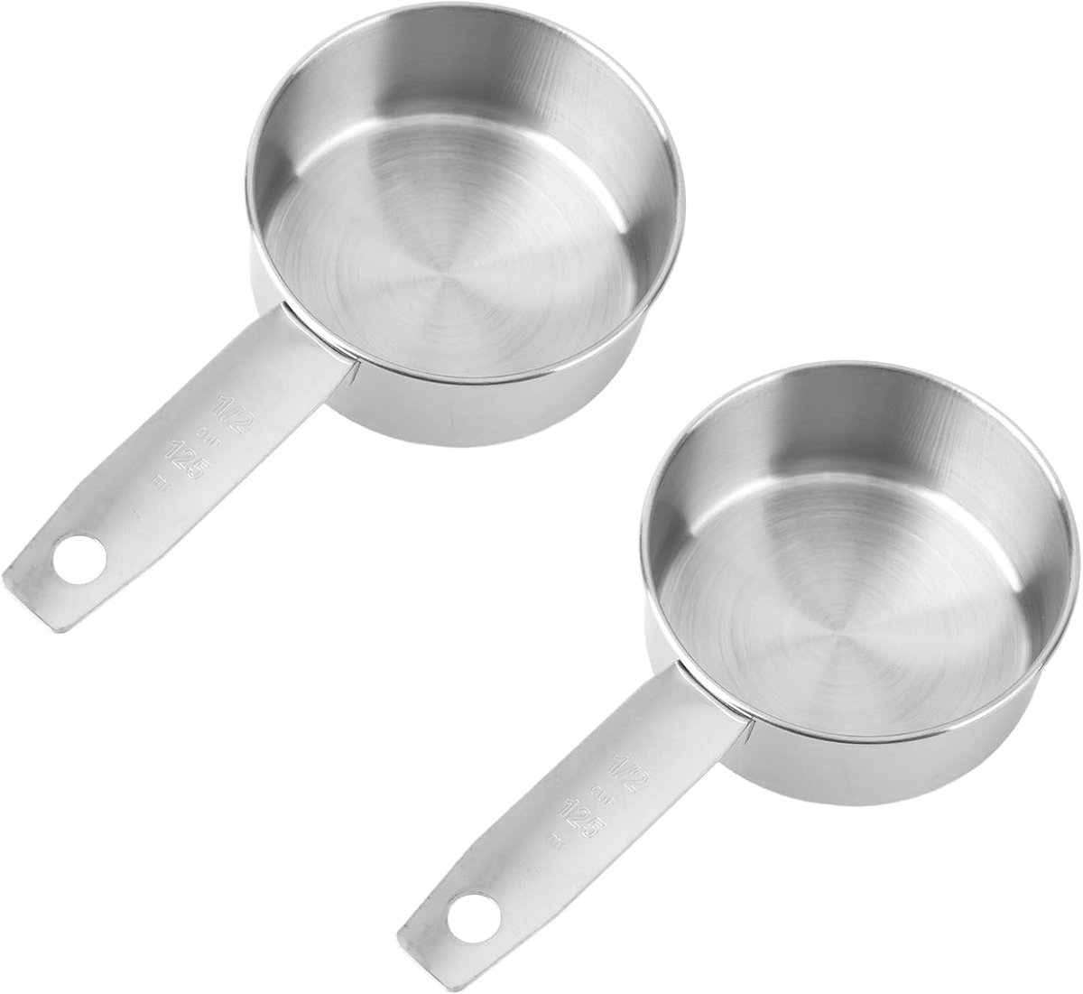 2st Maatschepjes Van 1/2 Kopje, 125ml Roestvrijstalen Maatschepje met Interne Schaalverdeling voor Vloeibare en Droge Ingrediënten in Keuken Koffie Koken en Bakken (Zilver)