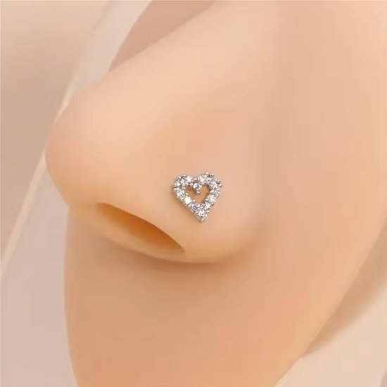 Studs met ketting RVS Neuspiercing Across Double Cz neuspiercing Nostril Piercing — afbeelding 4