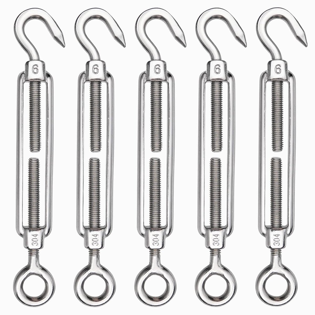 Spanschroef M6 roestvrij stalen kabelspanner, 5 stuks draadspanners, 304 roestvrij stalen kabel kabelspangarnituur, spanschroef haak en oog voor klimhulp roestvrij staal kabelsysteem,