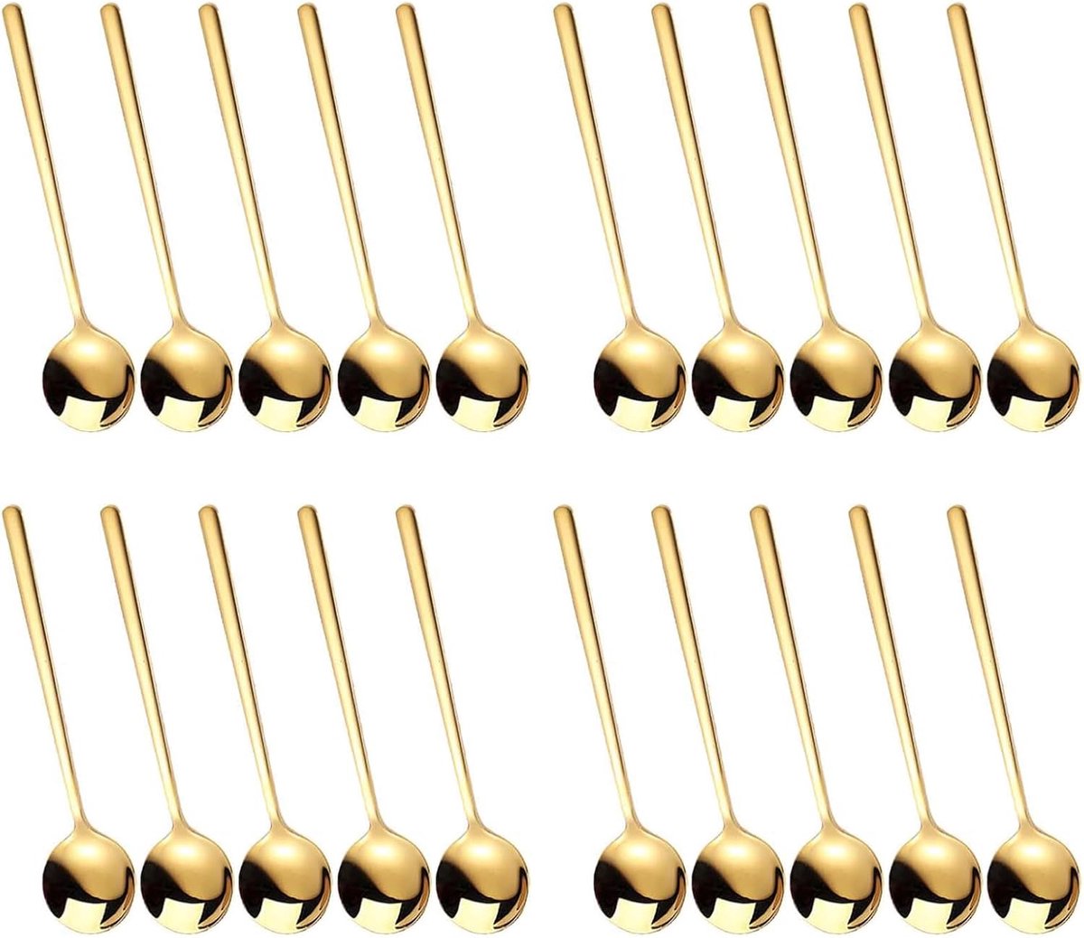 Koffielepels, 20 stuks roestvrijstalen kleine gouden lepels, roerlepel vergulde, theelepel roestvrijstalen lepel, huishoudelijke stalen lepel, 13 cm espressolepel, dessertlepel, kleine