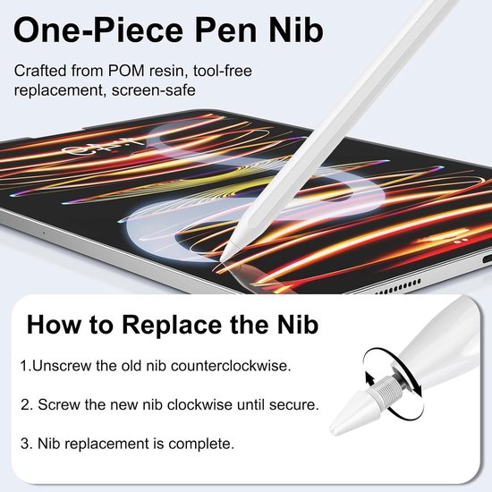 Stylus voor Apple iPad 2018-2025 met 4 metalen reservepunten, met kantel- en handpalmafwijzing en magnetische adsorptie, voor iPad 11/10/9/8/7/6, iPad Mini 7/6/5, iPad Air M2/5/4/3, iPad Pro M5/M4 — afbeelding 2