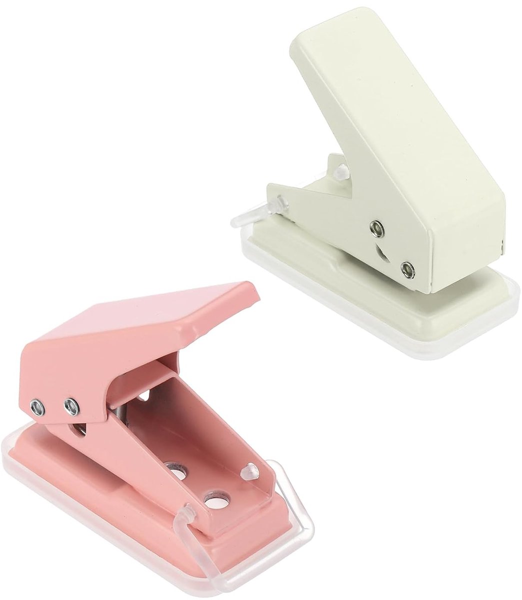 1/4 inch eengatpons, 2 stuks mini draagbare kleine perforator, 6 vellen gatcapaciteit, metaal, papierstans voor dag, knutselen, scrapbook, ticket, roze/beige