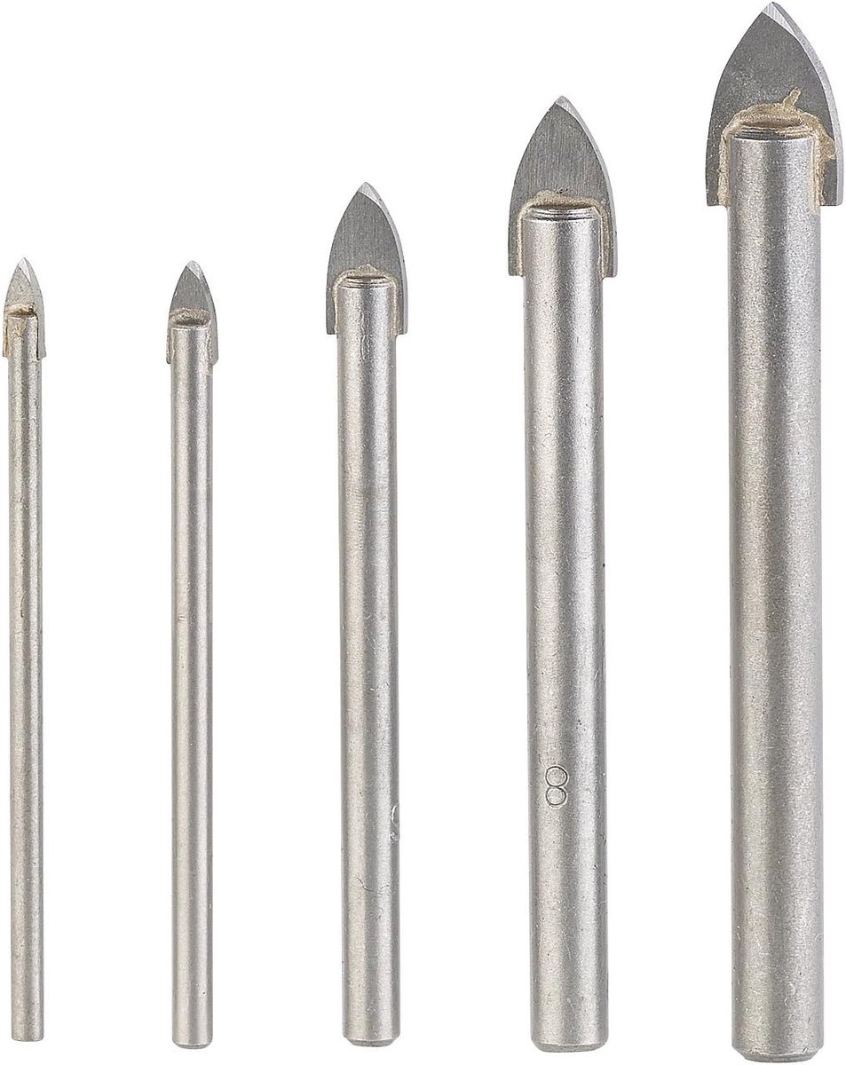 Professional Glasboren: 5-delige borenset voor glas & tegels, 4/5/6/8/10 mm, gezandstraald (glasboorset, keramische boor, hardmetalen punt)