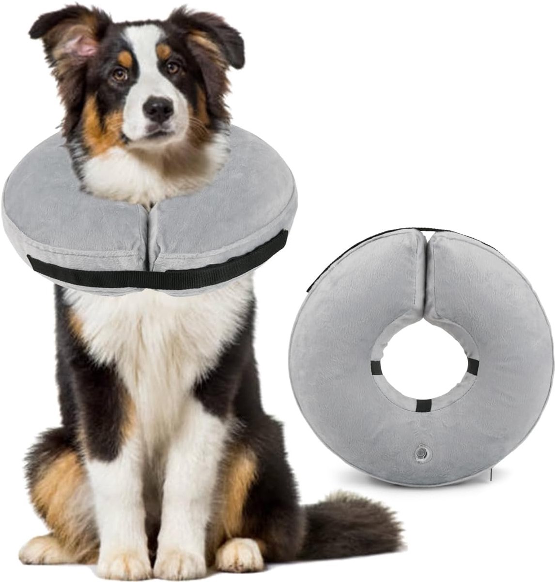 Opblaasbare halsband voor honden en katten, verstelbare beschermkraag voor honden, hondenhalsband voor herstel na operaties of wonden, grijs-L (halsomtrek 32-45 cm)