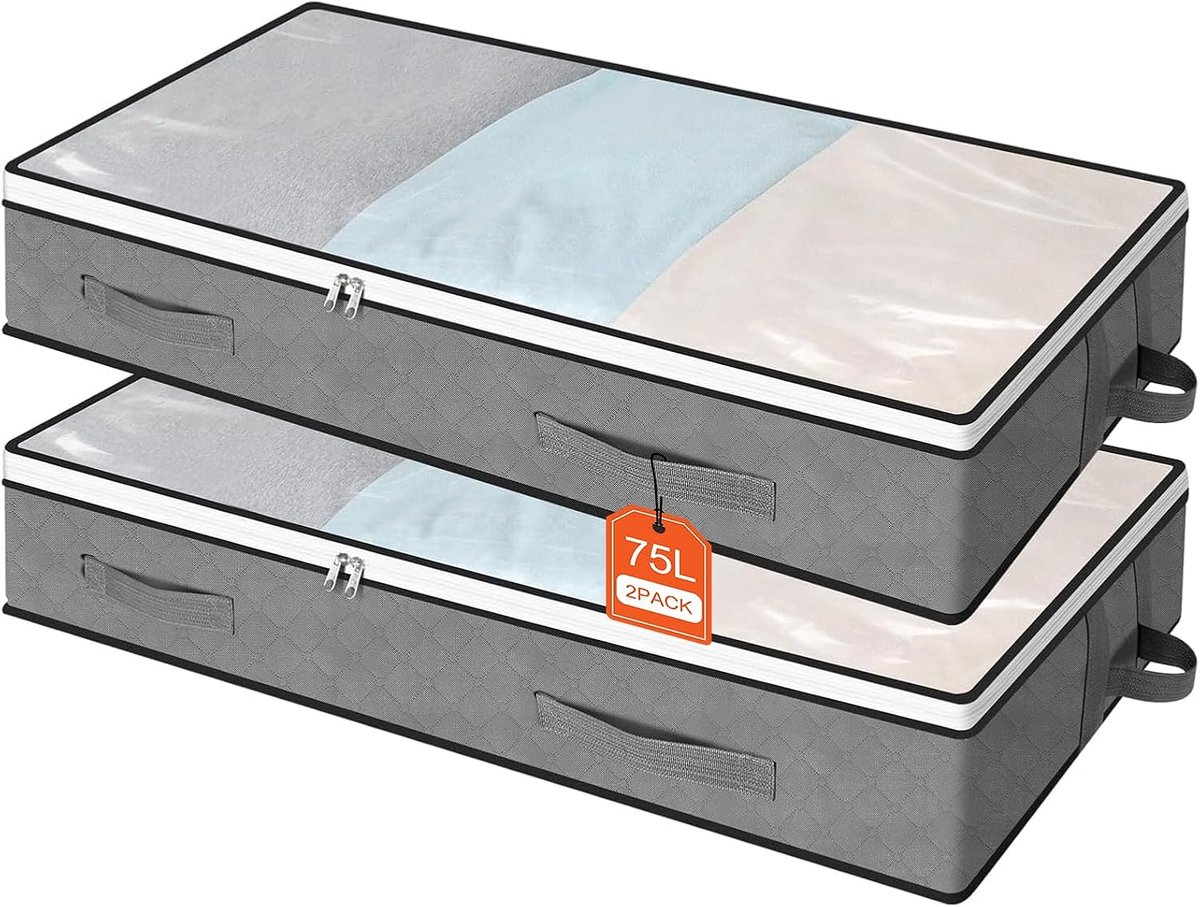 Opbergdoos voor onder het bed, 100 x 50 x 18 cm, opvouwbare onderbedcommode met kijkvenster, kledingopslag voor kleding, dekens, dekbedden, 2 stuks